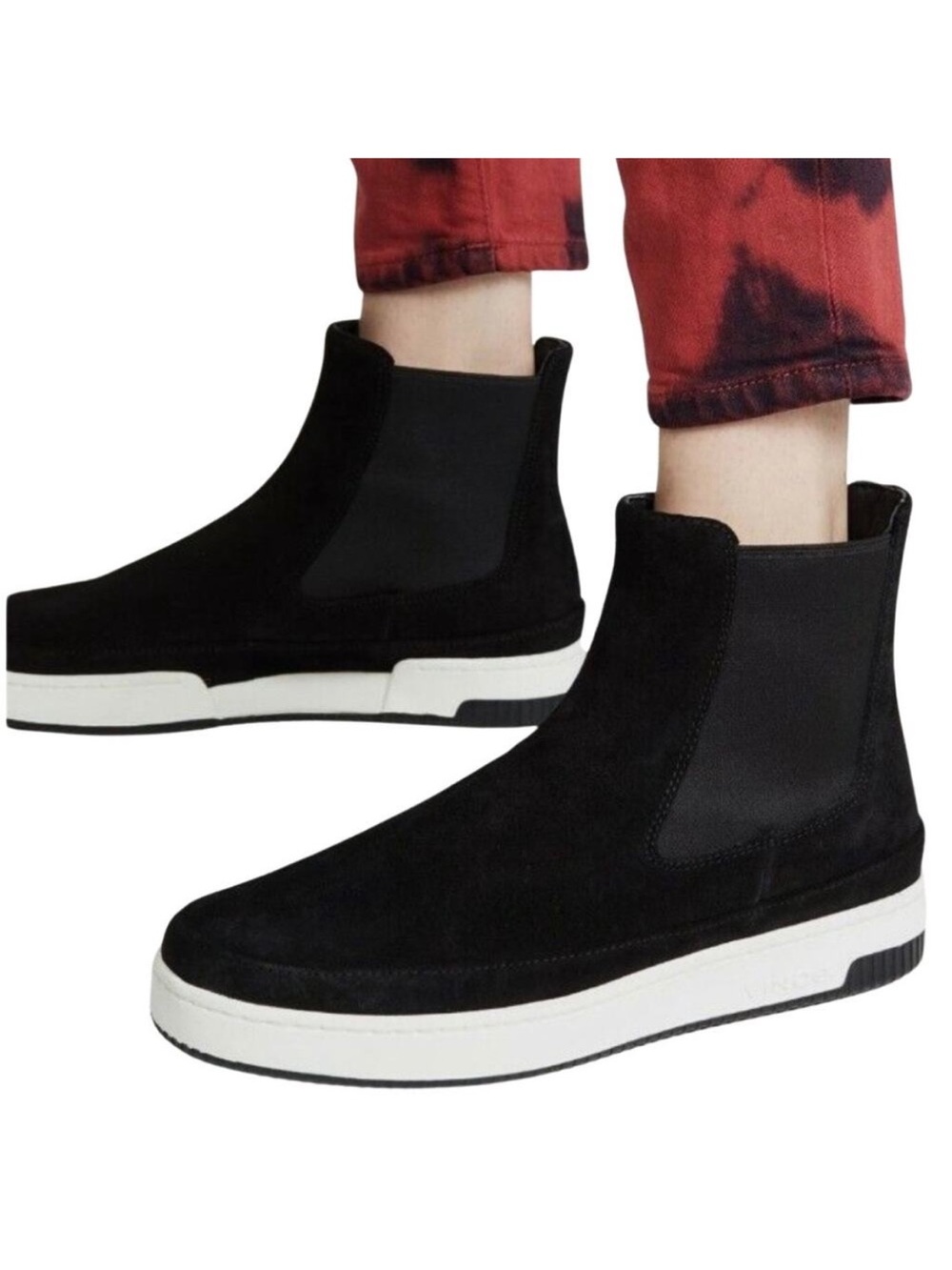 Vince Women’s Rhys Sneaker Boots Chelsea Suede Short Water Repellent sz 10 Black